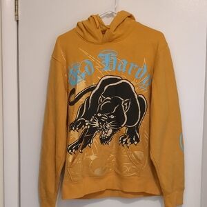 Ed Hardy Men's Mustard Hoodie with Panther Graphic